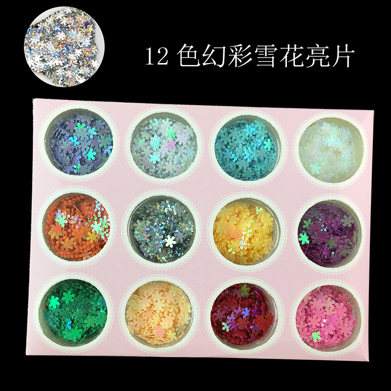 Snowflake plum sequins colorful nail patch mobile phone shell decoration Gradient Bright Pink UV glue filler suit