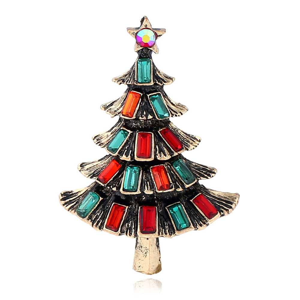 20g Weight Rhinestones Inlay Material Cute Pin Christmas Tree Alloy Plating Inlay Rhinestones Unisex Brooches
