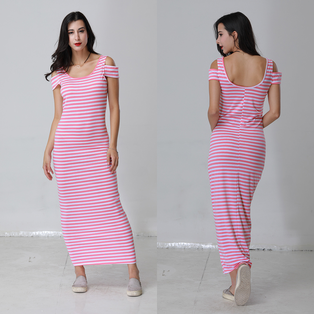 Summer Womens Maxi Dress Striped Color Block Off Shoulder Elegant Style Perfect for Parties and Events Wholesale