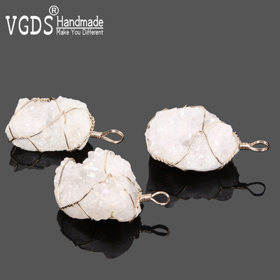 天然水晶芽绕线随形原石不定型白水晶簇吊坠 跨境个性饰品货源