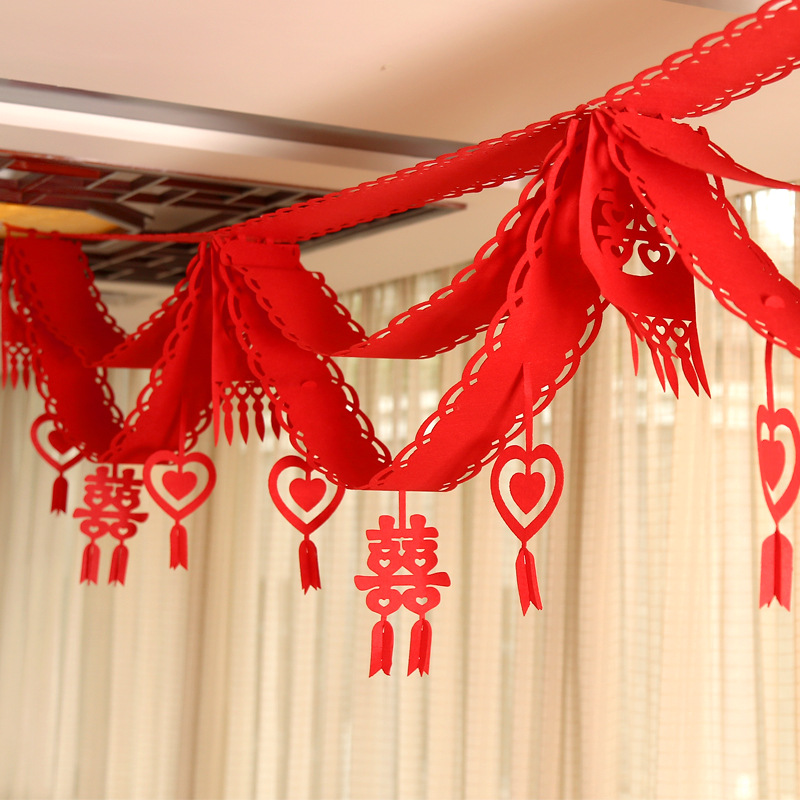 婚房装饰布置喜拉花开业布置婚庆结婚装饰新房无纺布喜3米波浪旗