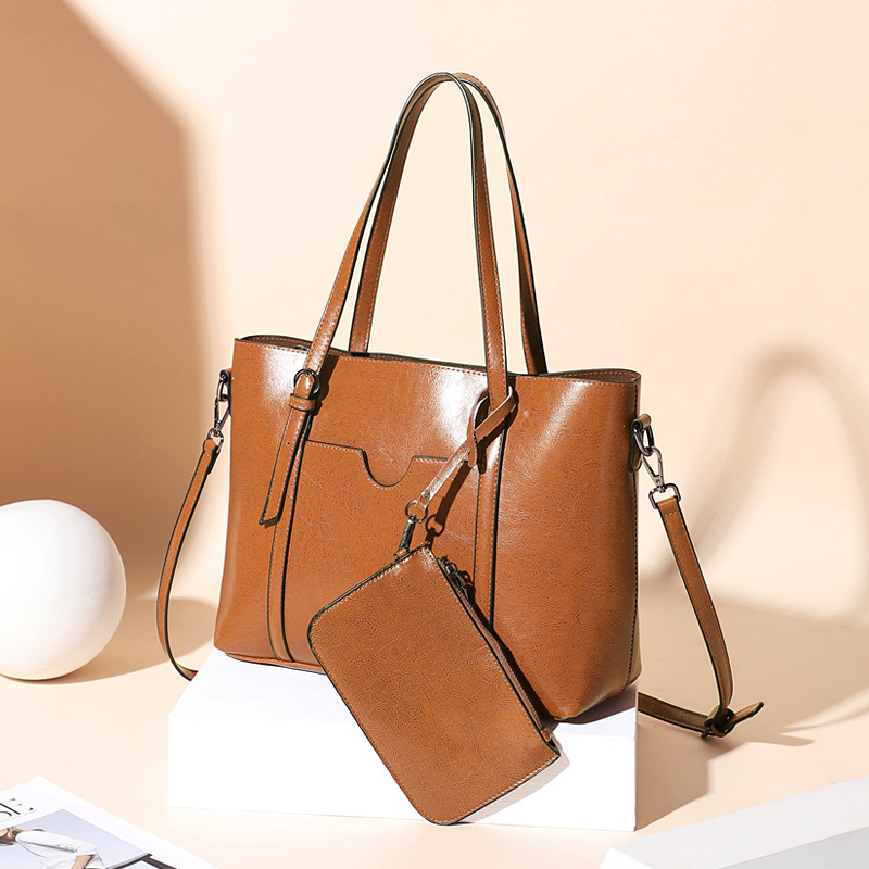 2023 New Shoulder Crossbody Bag Genuine Leather Women's Bag Large Capacity European and American Vintage Tote Bag Women's Bag Large Bag