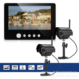 无线监控套装 录像二路红外摄像机 4路DVR  9寸显示器 四分割 