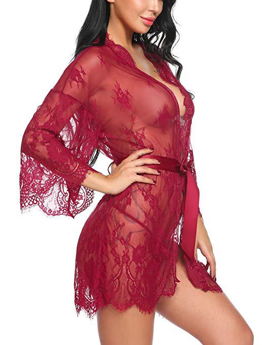 Eyelashes Lace Lace Up Nightdress Set NSYCX109736