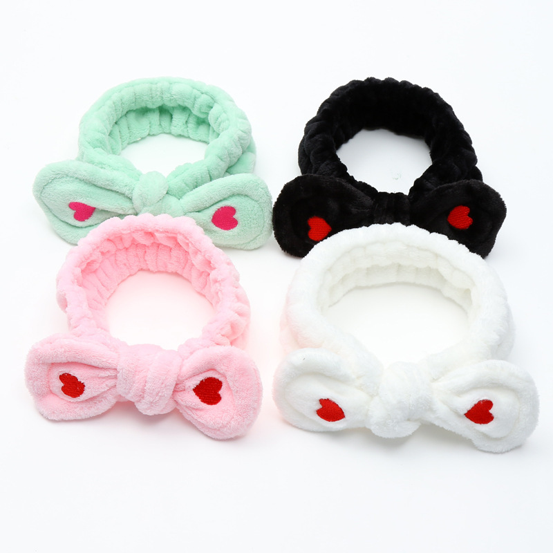 女士爱心蝴蝶结洗脸化妆束发带 法兰绒刺绣发箍 饰品厂家|ru