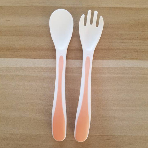 Foreign trade hot selling baby two-color fork and spoon tableware set children learn to eat baby practice spoon and fork