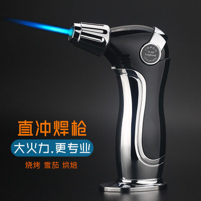 跨境外貿個性創意直沖打火機充氣焊槍型防風打火機藍色火焰批發