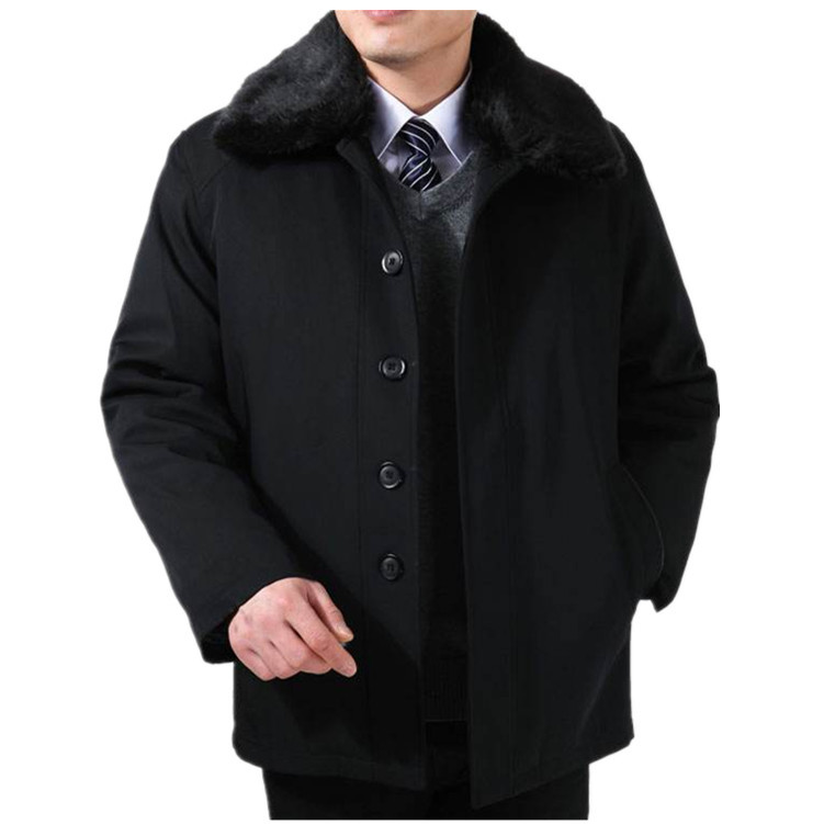 新款中老年冬季加绒加厚棉衣中年男士翻领扣子棉服男装毛领外套