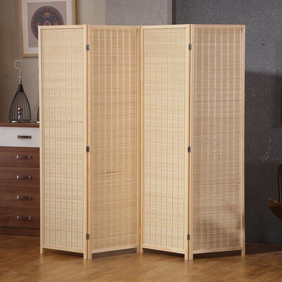 竹编中式屏风隔断时尚客厅卧室折屏办公室简约实木双面移动玄关门|ms