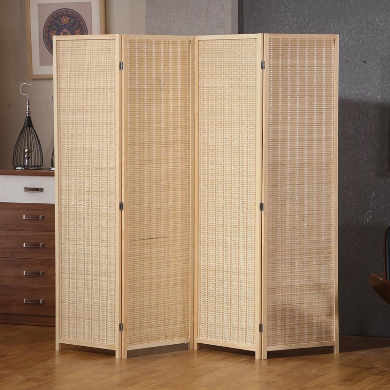 竹编中式屏风隔断时尚客厅卧室折屏办公室简约实木双面移动玄关门|ms