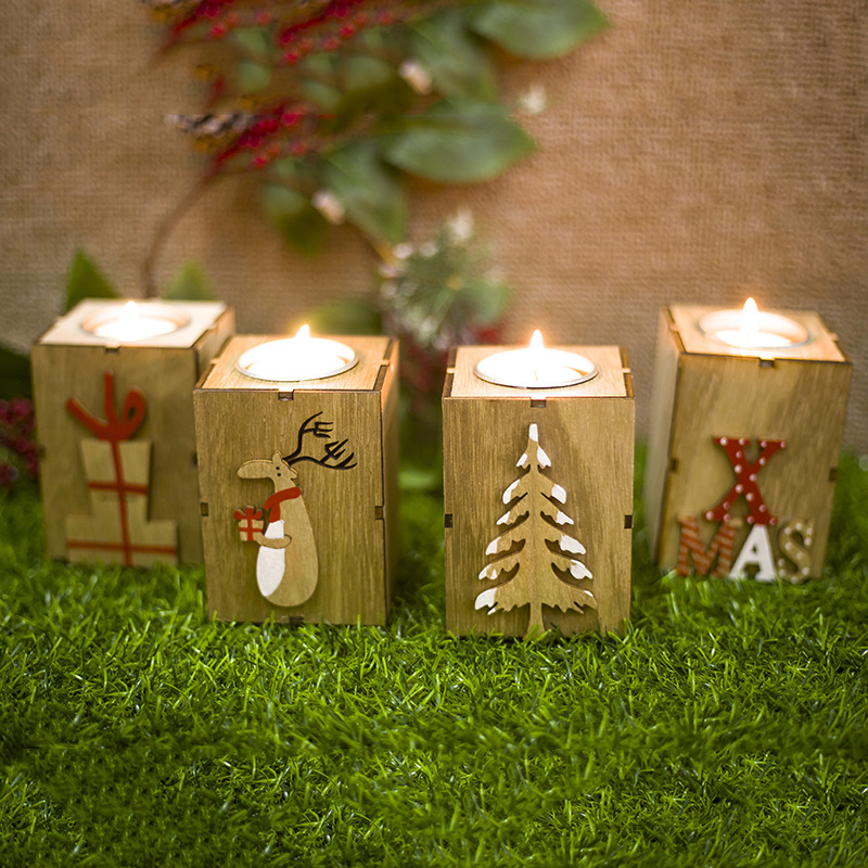 Mini Christmas Wood Candle Holder Candlestick