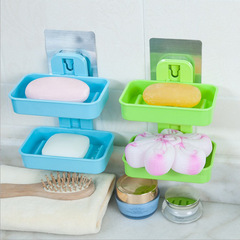 Hole-free adhesive soap dish with double-layer soap rack, creative bathroom wall-mounted draining soap dish