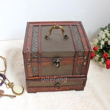 首飾盒復古木質梳妝盒中式鏡子木制化妝盒古古典帶多層收納