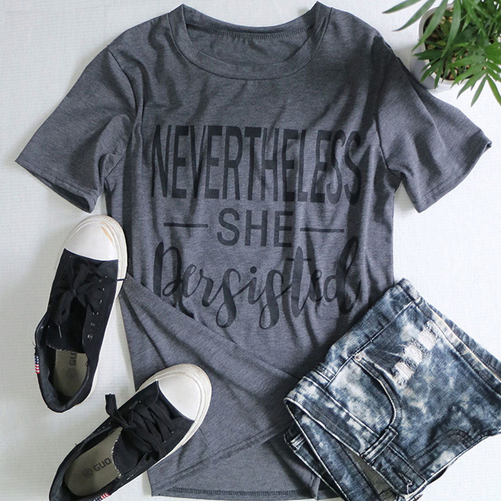 Womens Casual Short Sleeve T Shirt Simple Letter Print Round Neck Comfortable Fit Wholesale Available