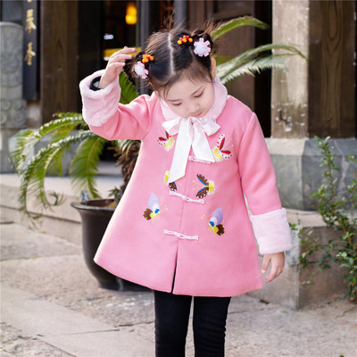 女童民族风唐装拜年服夹棉加厚冬装2018新品宝宝儿童盘扣蝴蝶旗袍