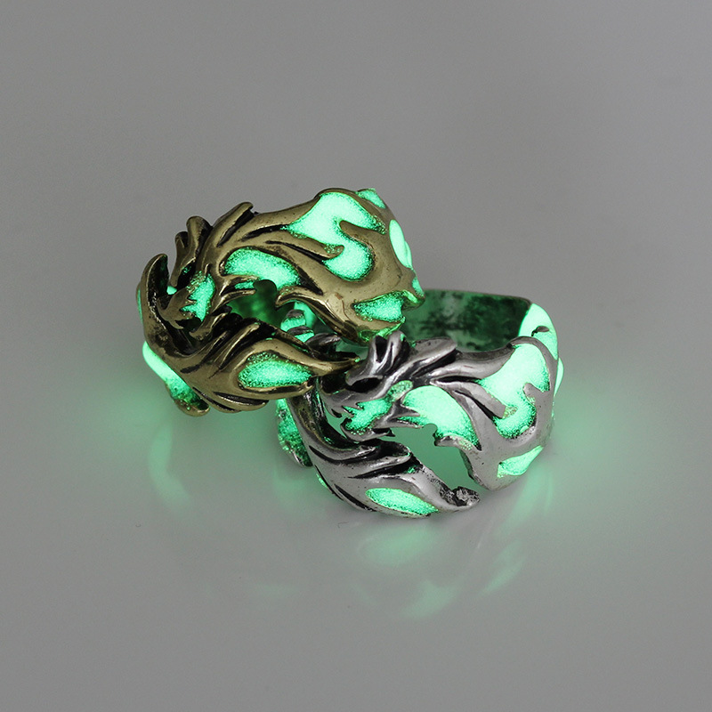 vintage irregular hollow multi-color luminous dragon ring wholesale nihaojewelry
