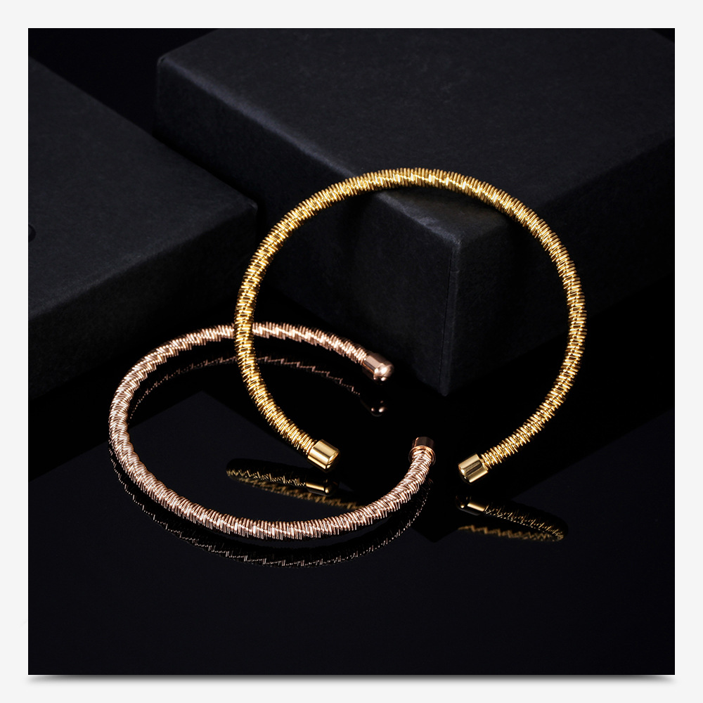 2PCS Ins Steel Trendy Adjustable Personalized Versatile Simple Cable Fashion Open Bracelet_voghion.com