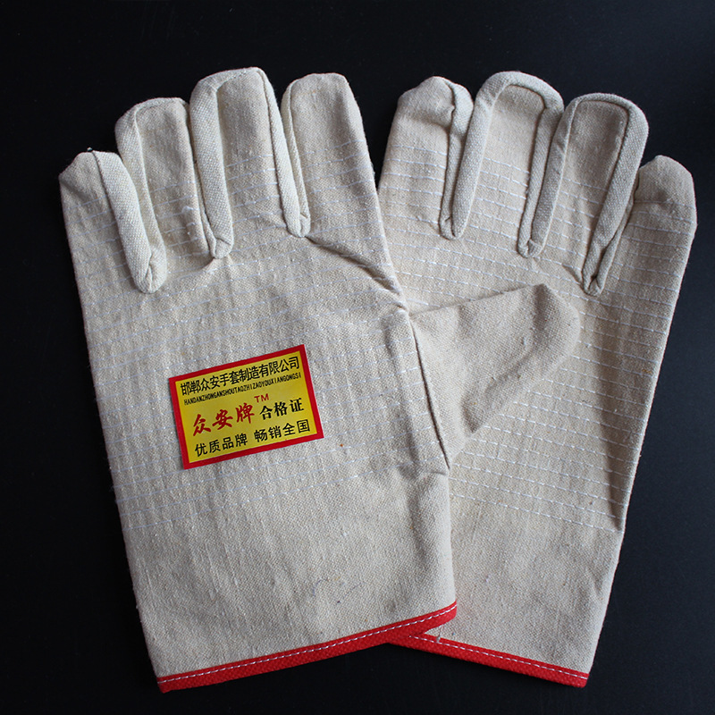 帆布红边双层24道线劳保手套全内衬黄甲布耐磨加厚手套帆布手套