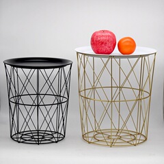 ins北歐鐵藝小茶几客廳臥室圓桌邊角幾簡約幾何金屬儲物籃髒衣籃