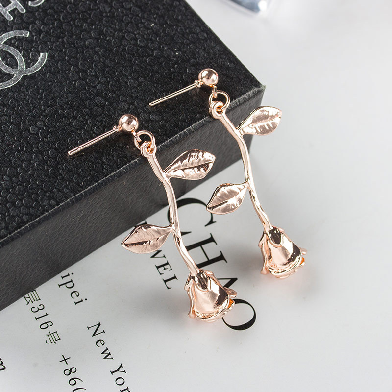 New Wild Flowers Leaves Hollow Rose Alloy Pendant Earrings Gift For Girlfriend display picture 7
