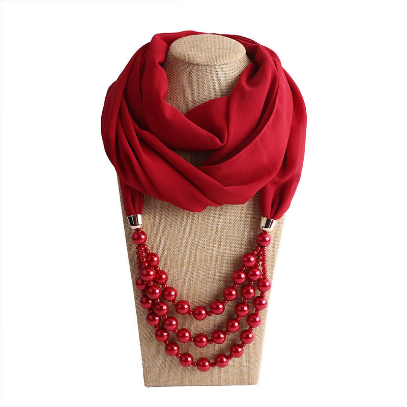 Imitation pearl scarf with necklace fema...