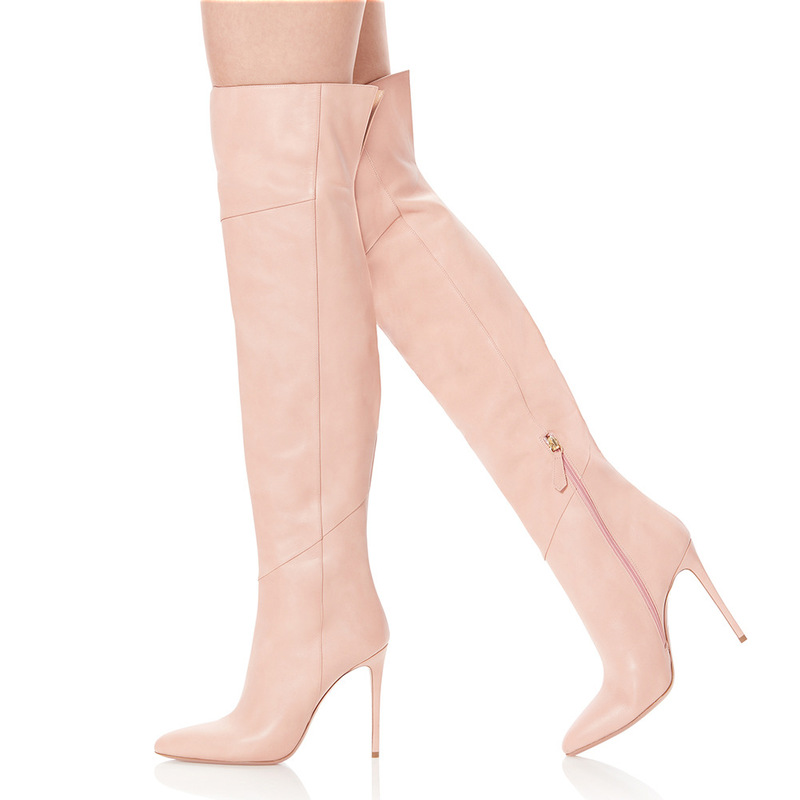 Women's Black and Pink Pointed High Heel Over-the-knee Boots Foreign Trade Large Size High Heel Autumn and Winter Boots Chengdu Cross-border Supply