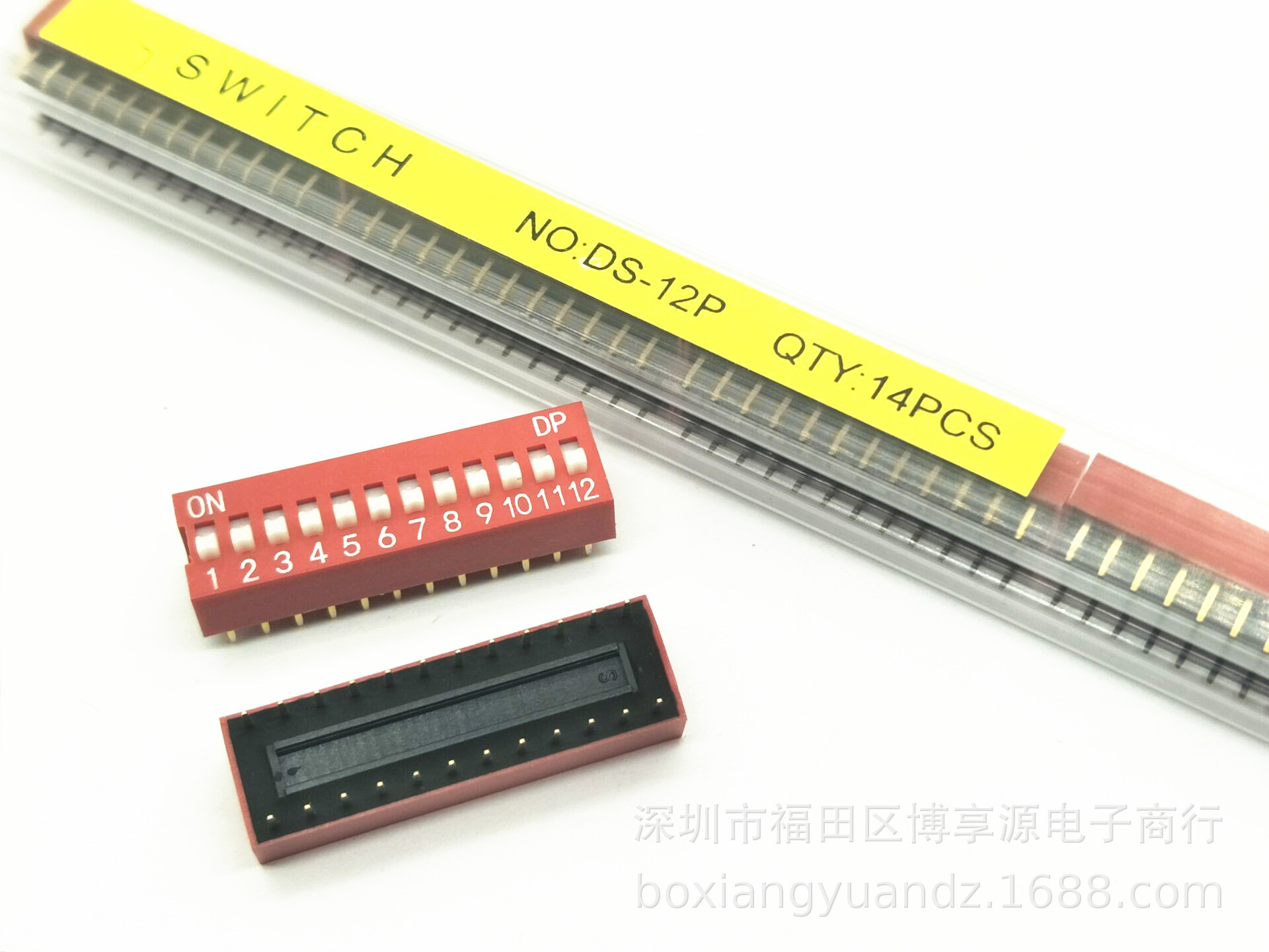 拨码开关 红色 12P位 间距2.54mm DIP 插脚 2*12P 直插 平拨开关