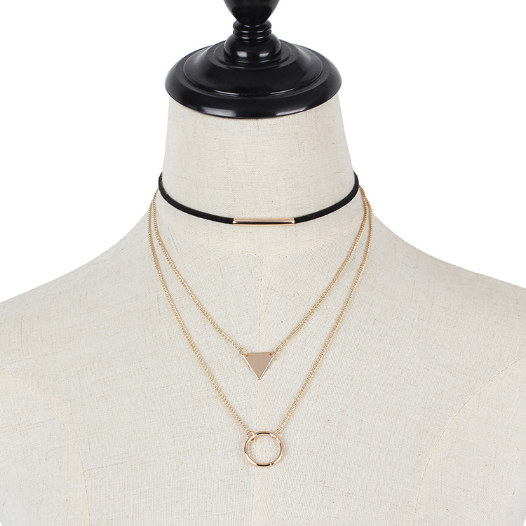 13g Weight Necklace Classification Wedding, Travel Occasion Women'S Gender Gold, Silver Color Fashion Geometric Sequins Triangle Multilayer Korean Velvet Choker Circle Necklace 5