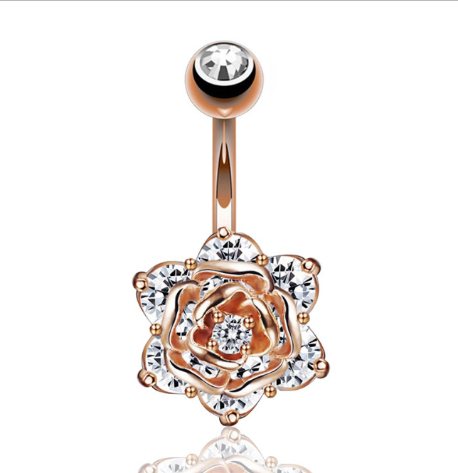 Fashion Flower Stainless Steel Diamond Zircon Belly Ring 3 Pieces display picture 3