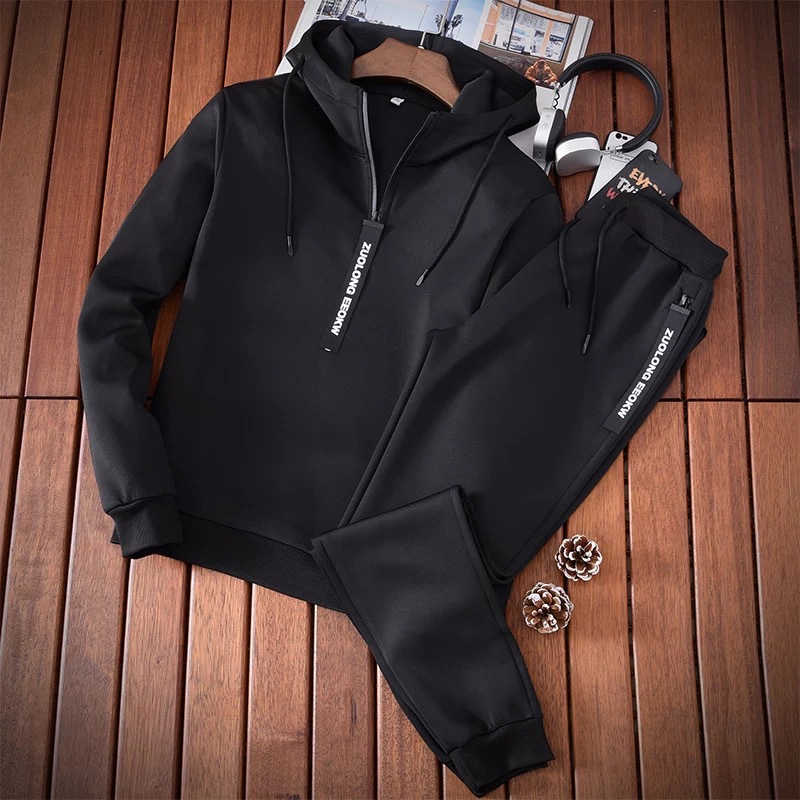 2018 Spring and Autumn New Solid Color Casual Sports Sweatshirt Long Sleeve Hooded Set Trendy Men's Healthy Fabric Student LOGO