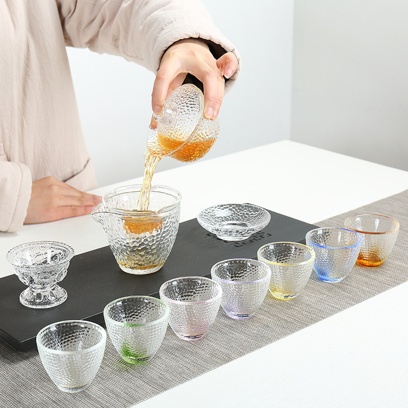 批发透明加厚七彩玻璃茶具茶壶公道杯茶杯整套耐热玻璃茶具套装