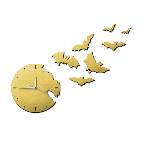 Mirror Wall Clock, Trendy and Personal, 3D Wall Sticker Clock Decor, Bat-Shaped Wall Clock