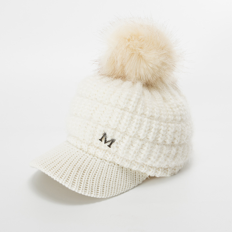 Knitted Visor Beanie Hat For Women Warm Thickened Winter Hat_voghion.com