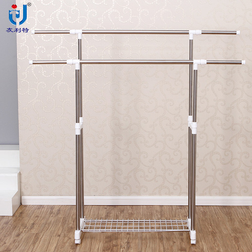 Wholesale Youlit stainless steel double pole thick clothes drying rack removable telescopic balcony clothes drying rack indoor clothes rack