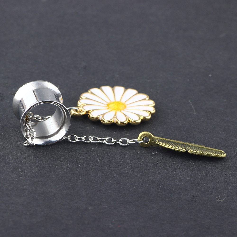 Leaf Pendant Auricle Ear Plug Stainless Steel Hand Ear Gauging Piercing Jewelry 25mm detail image 7