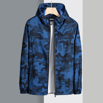 男士春秋2018新款印花外套青年风衣休闲运动服连帽夹克薄款5177款