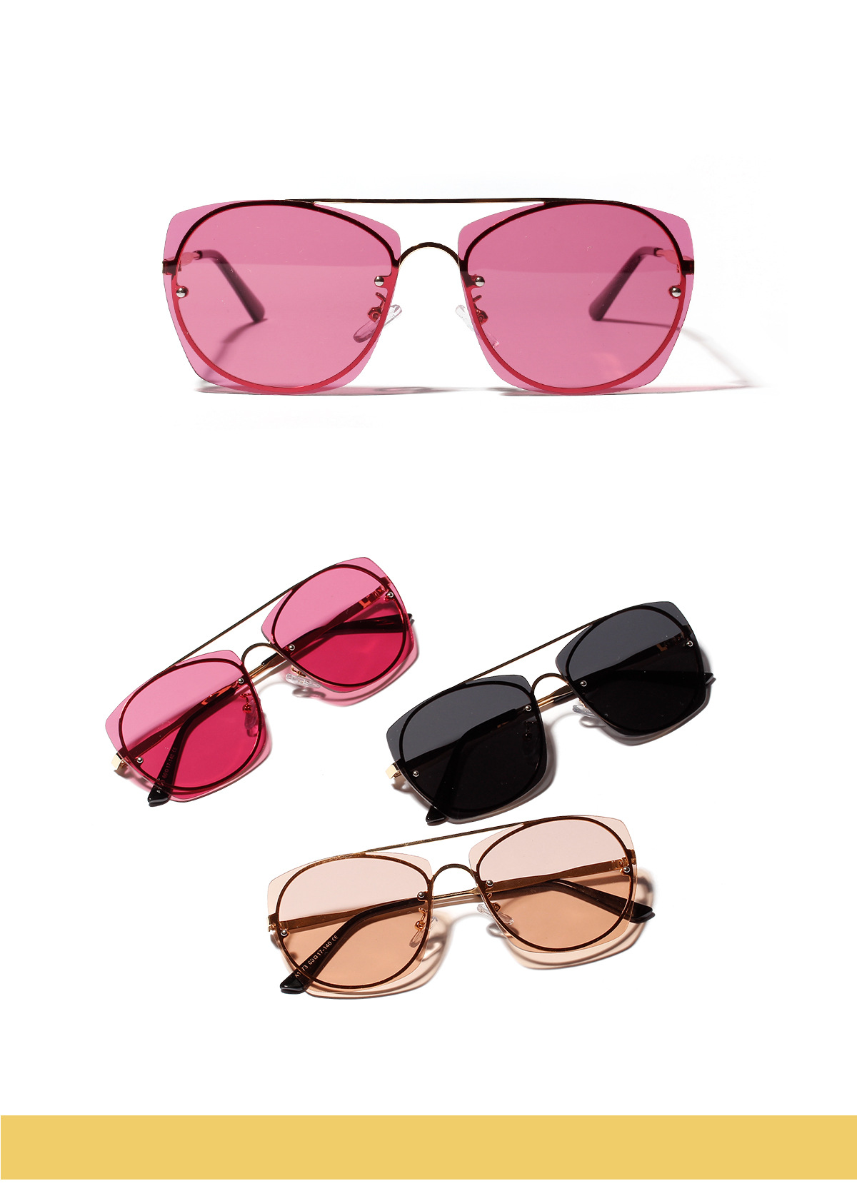 Metal Frameless Sunglasses Fashion Four-frame Large-frame Color Sunglasses Wholesale display picture 1