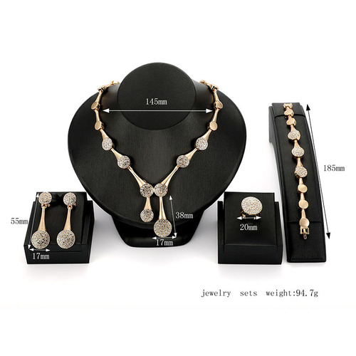  Trendy Gold-Plated Necklace Earrings Jewelry Set Bridal Wedding Accessories Four-Piece Set