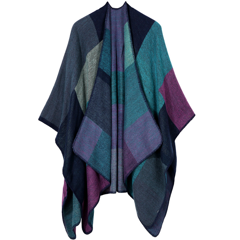 AliExpress Cross-border Thick Imitation Cashmere Slit Geometric Square Scarf Autumn And Winter Warm Lengthened Shawl Cloak