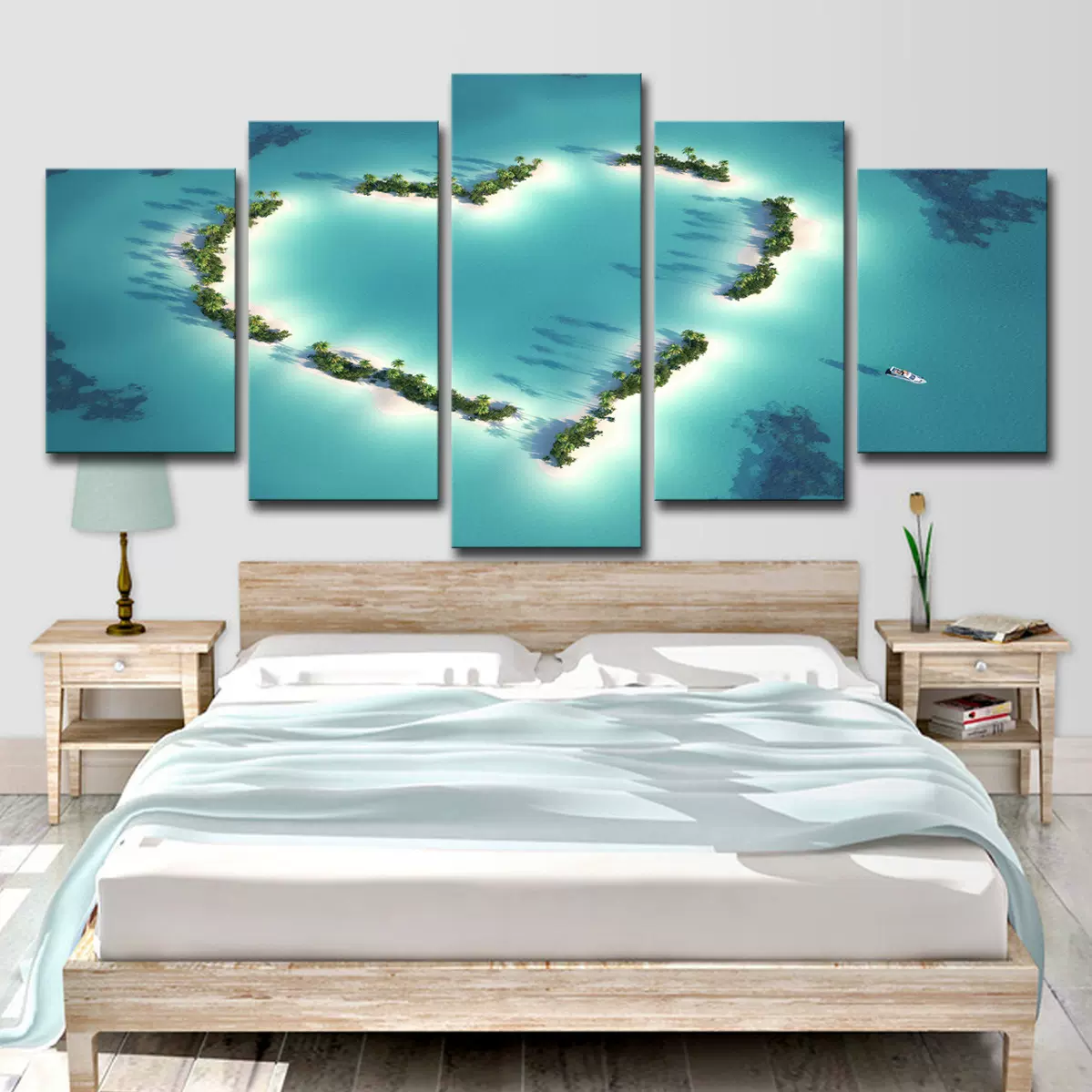 跨境亚马逊 跨境5板墙艺术浪漫心形岛屿风景家居装饰帆布油画