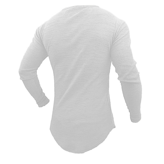 Men’s slim long sleeve top round neck arc hem long sleeve T-shirt