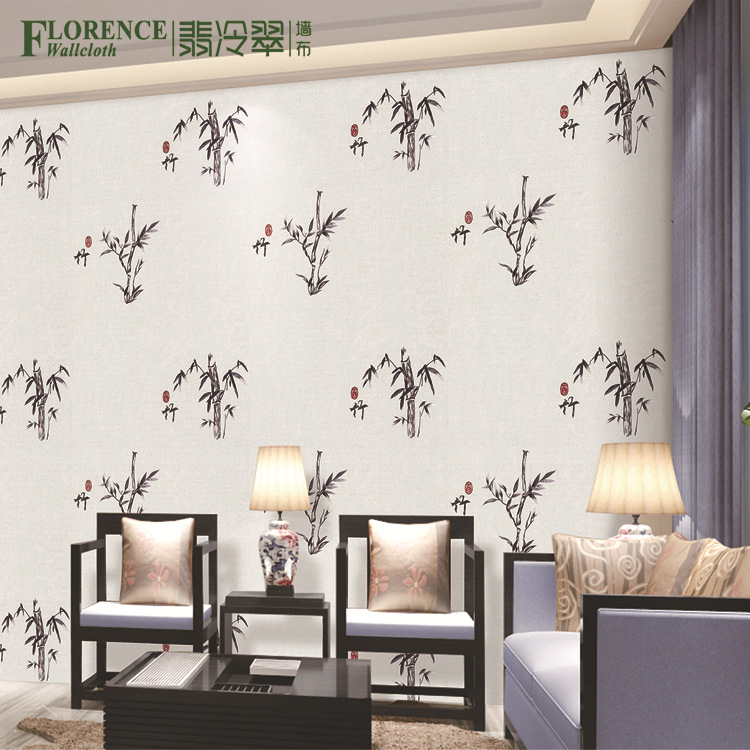 中式刺绣无缝墙布茶室书房卧室客厅背景墙壁纸墙纸中式竹子墙布