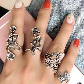 欧美时尚时尚个性古银镂空指环雕花4件套戒指套装