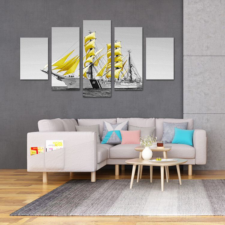 Five of painting Frameless Oil Painting grey Sailing a living room decorate combination Oil Painting Northern Europe style decorate Wall stickers