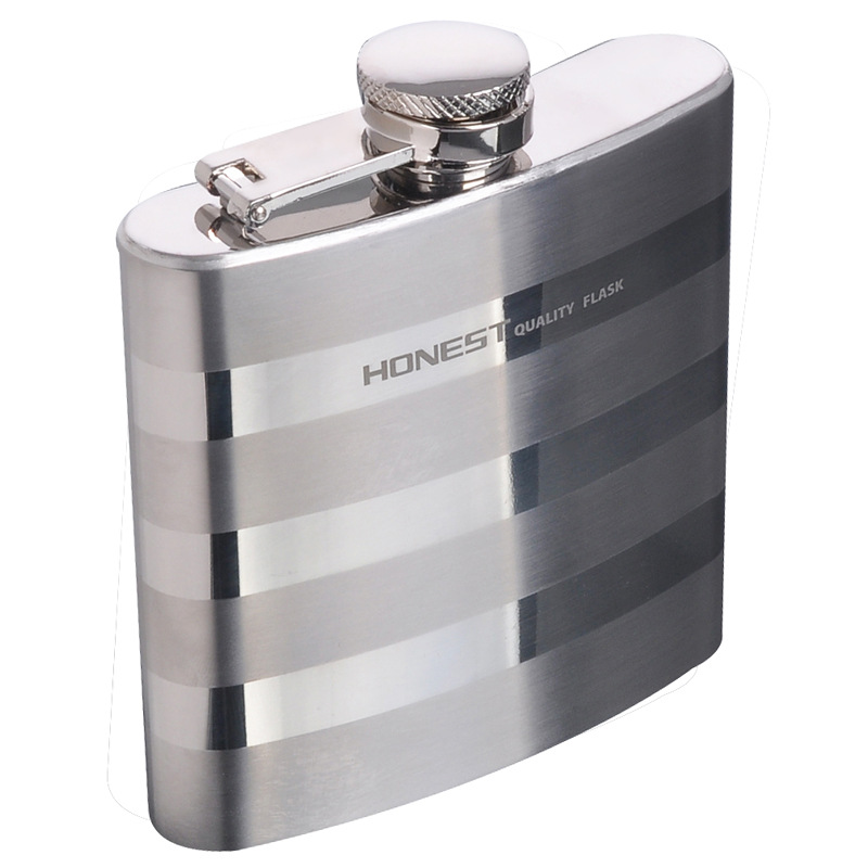 百誠酒壺 隨身便攜式 小酒壺 304不鏽鋼酒壺 6盎司條紋 戶外 禮盒