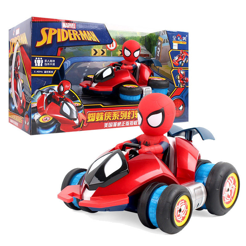 正版蜘蛛侠幻轮遥控车充电特技车高速漂移四驱翻斗车儿童玩具男孩