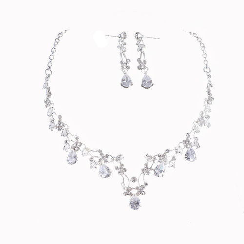 Bridal jewelry zircon necklace earrings Korean style wedding dress wedding crown tiara accessories set