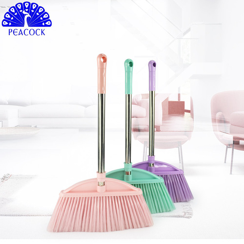 Peacock household soft broom stainless steel enlarged broom garbage shovel broom plastic broom set wholesale