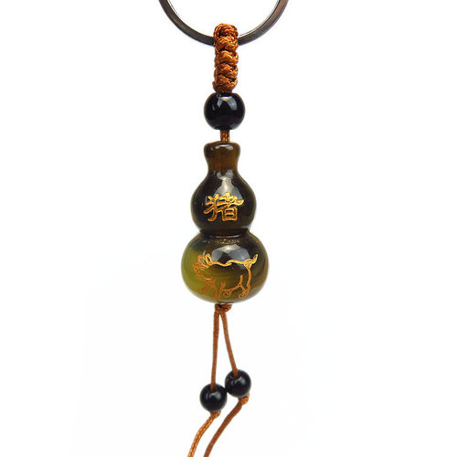 Street stall online store hot stamping engraved twelve zodiac signs imitation horn gourd key chain pendant event gift pendant