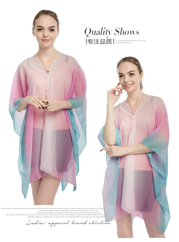 钉扣沙滩披肩 套头斗篷夏季防晒披肩厂家 女士围巾批